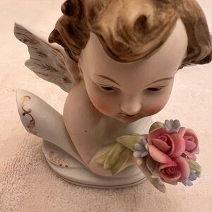 Vintage Angel Figurine with Pink Roses